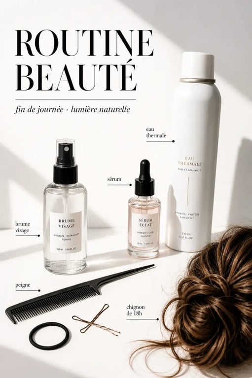 Mode & Beauté : routine beauté avec brume visage, sérum et chignon de 18h