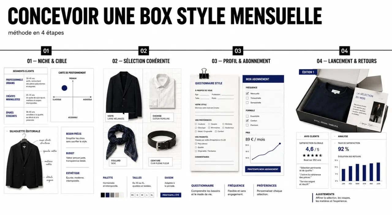 Comment adopter le concept de box mensuelle pour son style : illustration des étapes clés pour créer une box mode cohérente